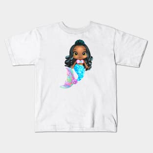 Black Mermaid, Black Girl Mermaid, African American Mermaid Kids T-Shirt